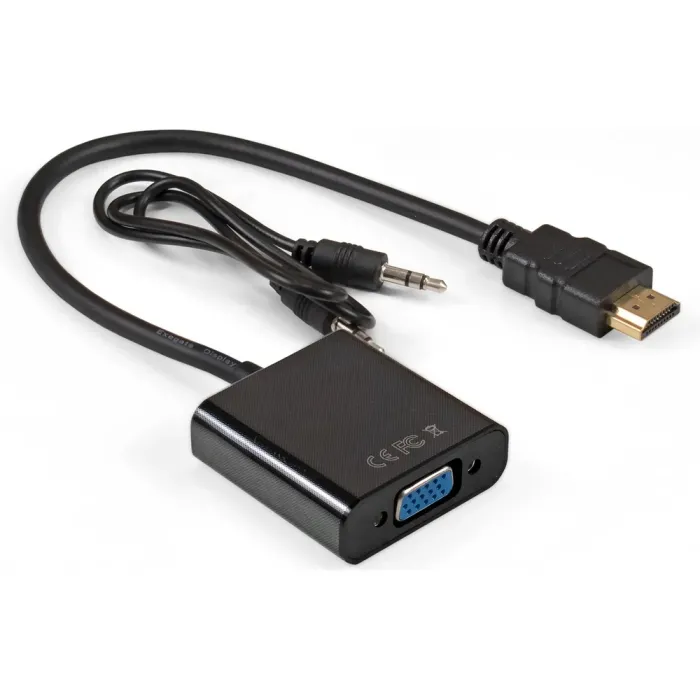 Audio chiqishi 3.5 mm bo‘lgan HDMI-VGA adapteri