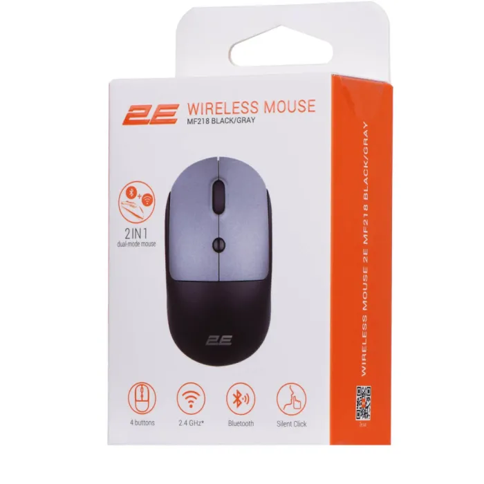 Мышь 2E MF218 Silent WL BT Black/Gray
