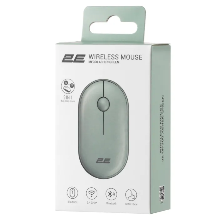 Мышь 2E MF300 Silent WL BT пепельно-зелёный