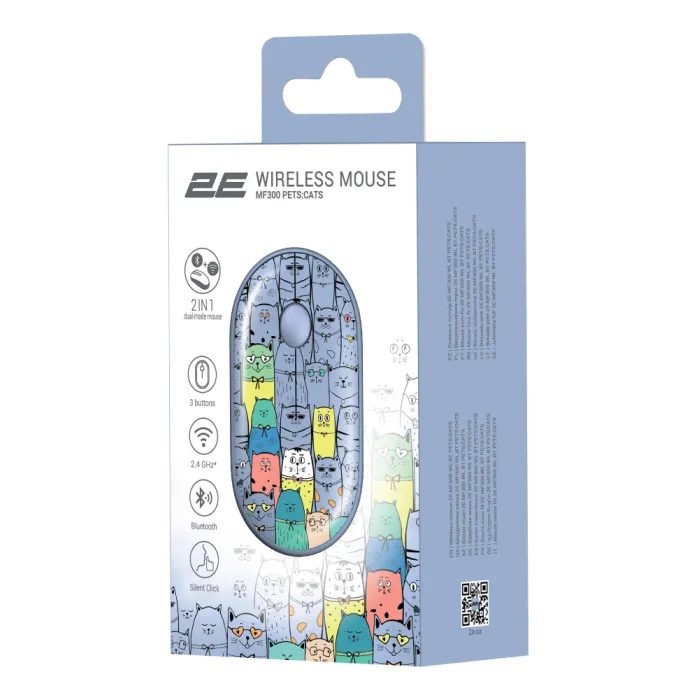 Мышь 2E MF300 Silent WL BT PETS:CATS