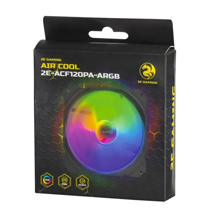 Korpusli ventilyator 2E GAMING Air Cool ACF120PA-ARGB 120mm 800-1700rpm 4pin PWM, 3pin +5VARGB 19.4-33.8dBa qora
