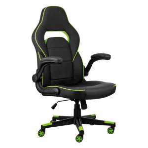 2E GAMING HEBI kreslosi, PU charm, buklanadigan qo‘l yostiqchalari, qora-yashil