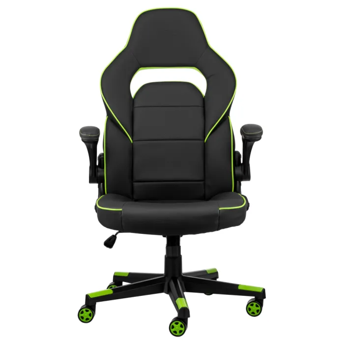 2E GAMING HEBI kreslosi, PU charm, buklanadigan qo‘l yostiqchalari, qora-yashil