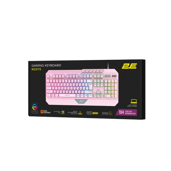 Membrana klaviatura 2E GAMING KG315 110key, USB-A, EN/RU, RGB, pushti