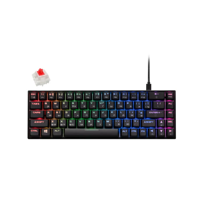 Mexanik klaviatura 2E GAMING KG380 68key, Gateron Red Switch, USB-A/BT, EN/UA/RU, RGB, qora