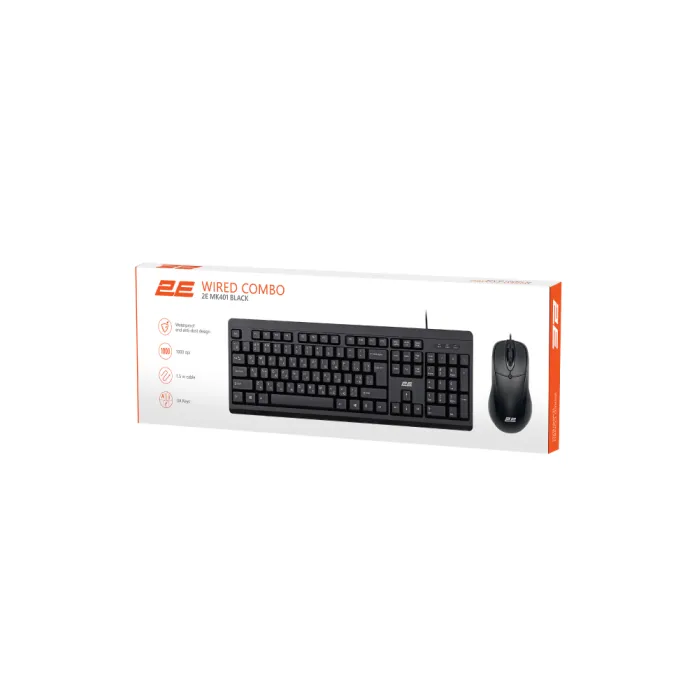 Simli klaviatura va sichqoncha to‘plami 2E MK401 USB Black