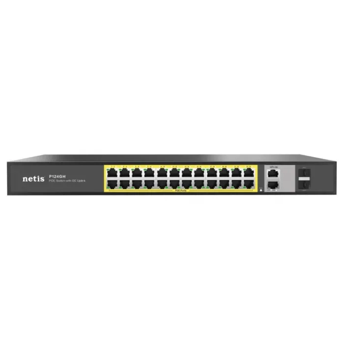Netis P124GH 24xFE PoE+, 2xGE Uplink, 2xGE SFP kommutatori, boshqarilmaydigan