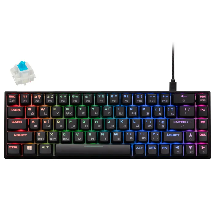 Mexanik klaviatura 2E GAMING KG380 68key, Gateron Blue Switch, USB-A/BT, EN/UA/RU, RGB, qora