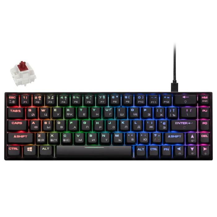 Mexanik klaviatura 2E GAMING KG380 68key, Gateron Brown Switch, USB-A/BT, EN/UA/RU, RGB, qora