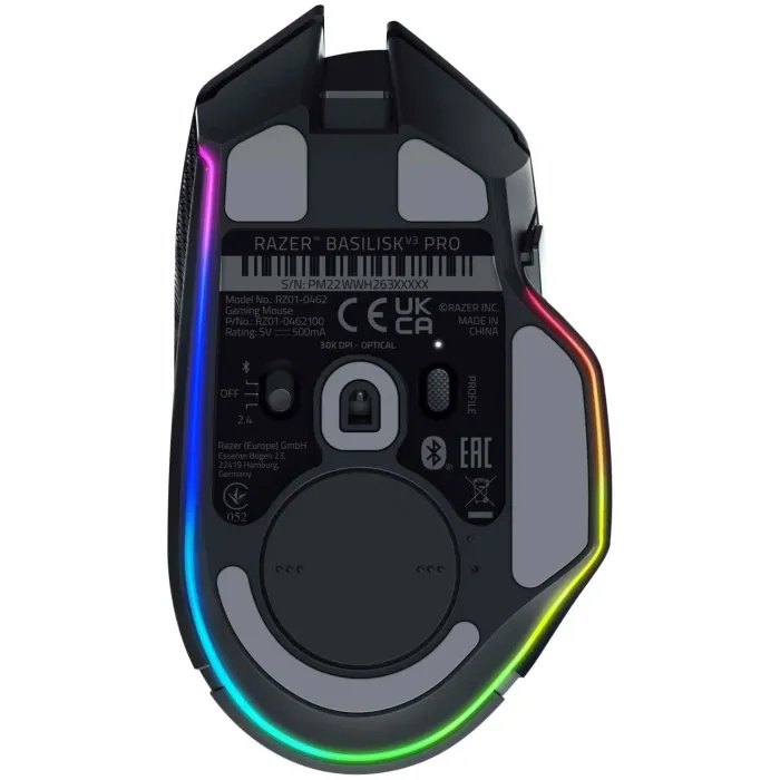 Sichqoncha Razer Sichqoncha Basilisk V3 Pro, RGB, USB-A/WL/BT, qora