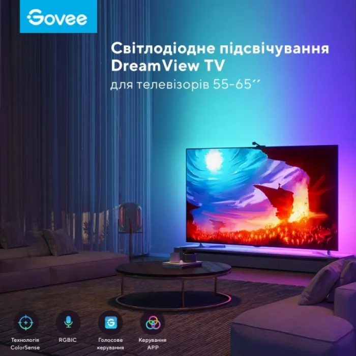 Govee H6199 DreamView T1 TV Backlight 55-65’ RGB qora adaptiv yoritish to‘plami