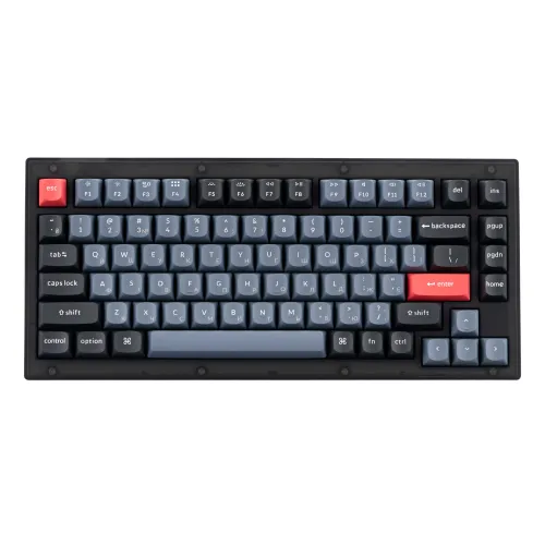 Mexanik klaviatura V1 84Key, K Pro Red, Hot-Swap, QMK, Knob, USB-A, EN/UKR, RGB, Frosted qora