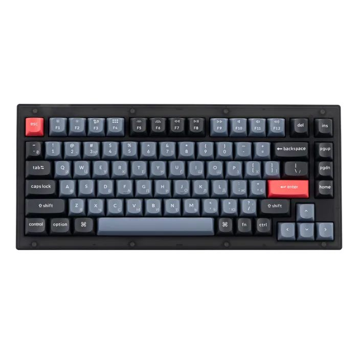 Mexanik klaviatura V1 84Key, K Pro Red, Hot-Swap, QMK, Knob, USB-A, EN/UKR, RGB, Frosted qora
