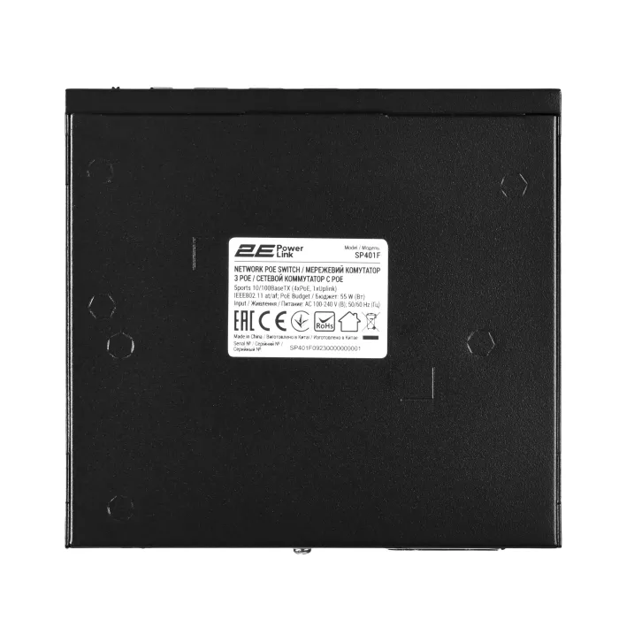 2E PowerLink SP401F 4xFE PoE+, 1xFE Uplink kommutatori, 55Vt, boshqarilmaydi
