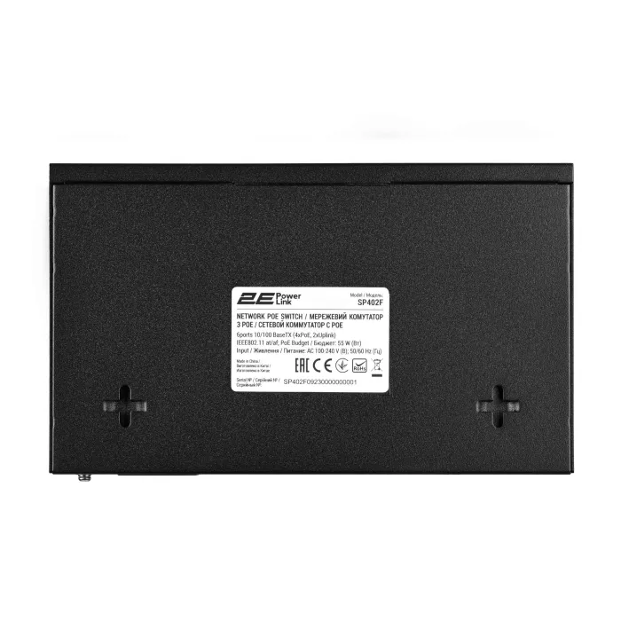 2E PowerLink SP402F 4xFE PoE+, 2xFE Uplink kommutatori, 55Vt, boshqarilmaydi