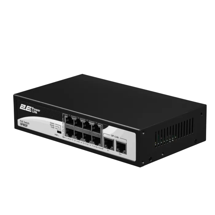 2E PowerLink SP802F 8xFE PoE+, 2xFE Uplink kommutatori, 96Vt, boshqarilmaydi
