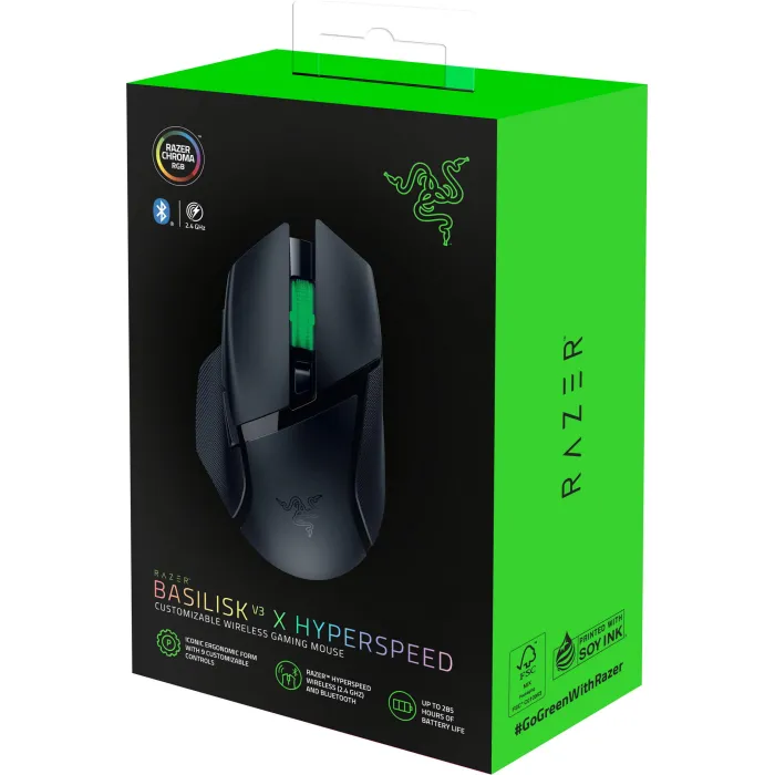 Sichqoncha o‘qlovchisi Basilisk V3 X HyperSpeed, RGB, WL/BT, qora