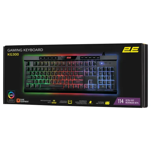 Membranali simli klaviatura 2E GAMING KG300 114key, USB-A, EN/RU, LED, qora