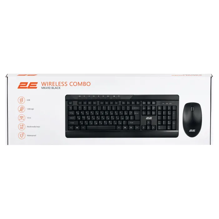 Klaviatura va sichqoncha to‘plami 2E MK410 WL, EN / UK/ RU, qora