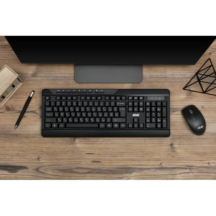 Klaviatura va sichqoncha to‘plami 2E MK410 WL, EN / UK/ RU, qora