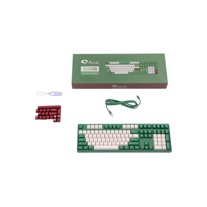 Akko 3108 DS Matcha Red Bean 108Key mexanik klaviaturasi, CS Blue V2, USB-A, EN/UKR, No Led, yashil