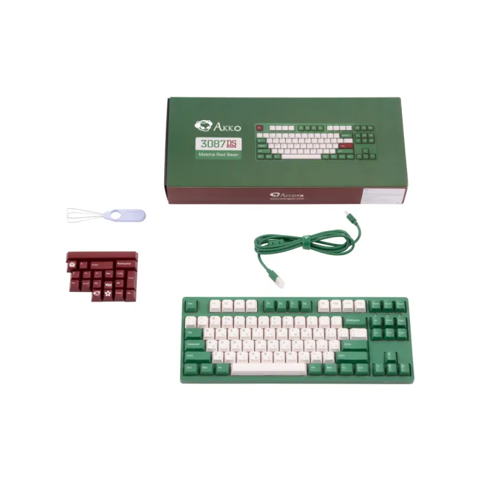 Akko 3087 Matcha Red Bean 87Key mexanik klaviaturasi, CS Orange V2, USB-A, EN/UKR, LEDsiz, yashil