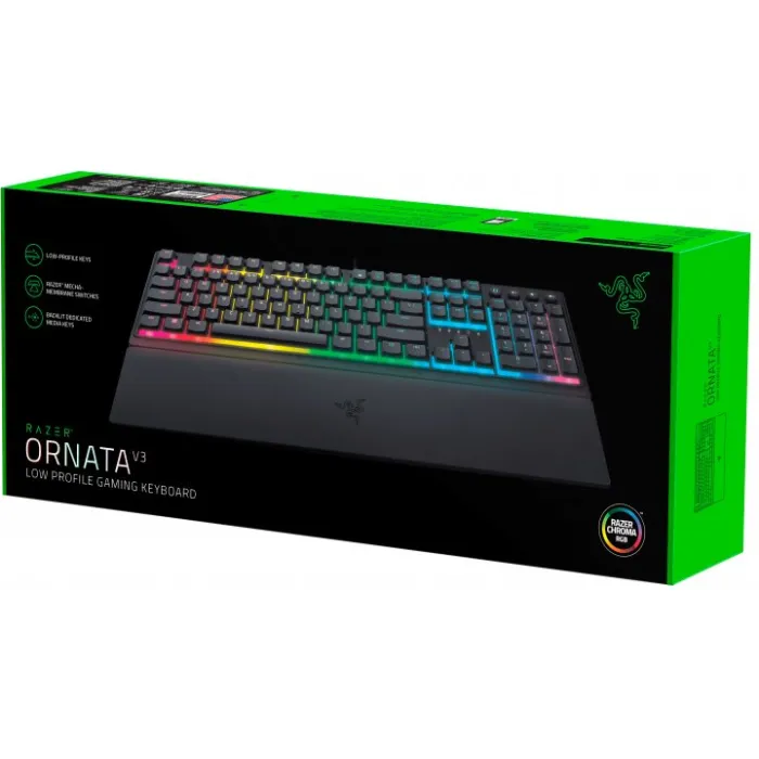 Клавиатура механическая Razer Ornata V3 104key, Mecha-Membrane Switch, USB-A, EN/RU, RGB, чёрный