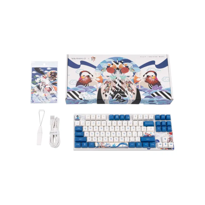 Varmilo VEA87 Lovebirds-I 87Key mexanik klaviaturasi, Cherry Mx Red, USB-A, EN/RU, White Led, ko‘k