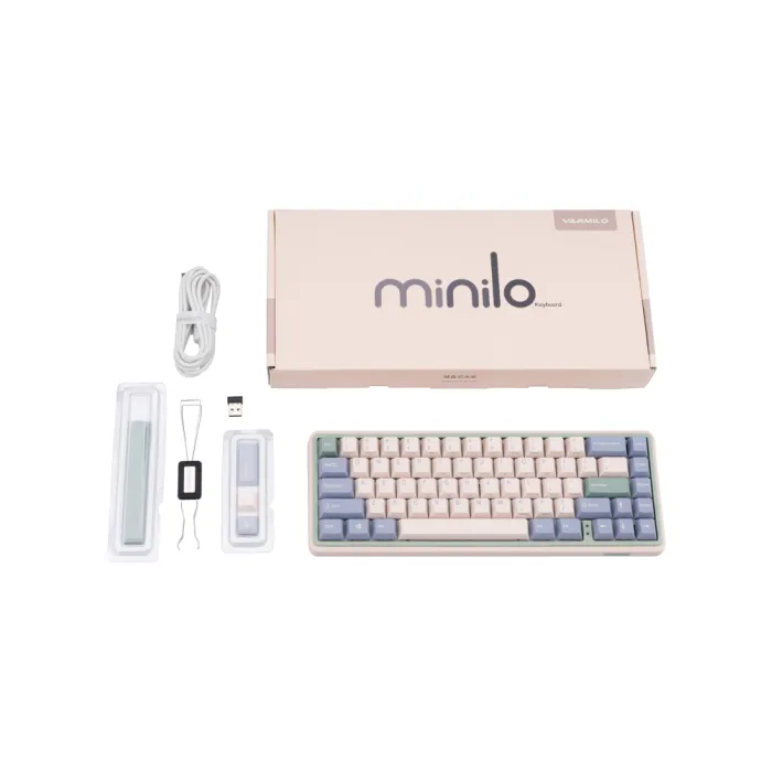 Mexanik klaviatura Varmilo Minilo VXT67 Eucalyptus 67Key, Kailh Prestige Red, BT/WL/USB-A, Hot-Swap, EN, RGB, pushti