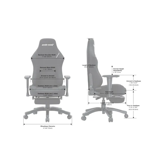 AndaSeat Luna Pro o‘rindig‘i, zig‘ir tolali mato, 1D-Armrests, kulrang