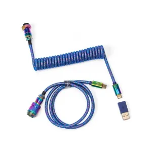 Кабель Type-A/Type-C Keychron Premium Coiled Aviator Cable-Straight Rainbow Palted Blue