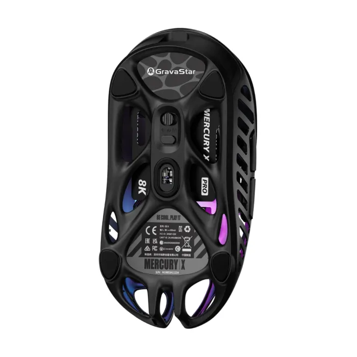 GravaStar Mercury X sichqonchasi, BT/WL/USB-A, RGB, qora
