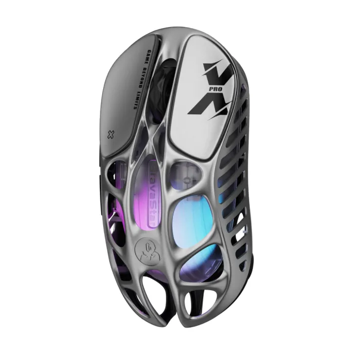 GravaStar Mercury X Pro sichqonchasi, 8K, BT/WL/USB-A, RGB, kulrang