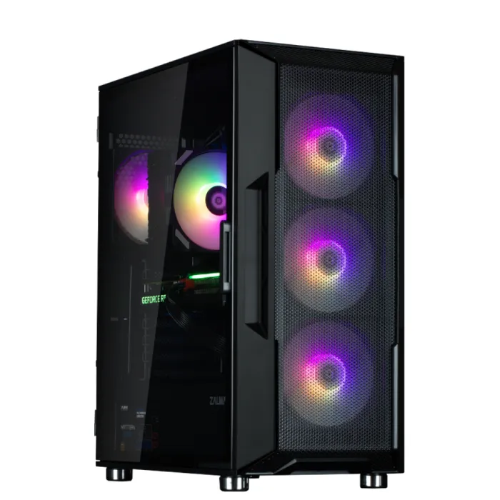 Zalman I3 Neo ARGB korpusi BPsiz, 2xUSB3.0, 1xUSB2.0, 4x120 mm ARGB, VGA 355 mm, LCS tayyor, TG yon paneli, ATX, qora