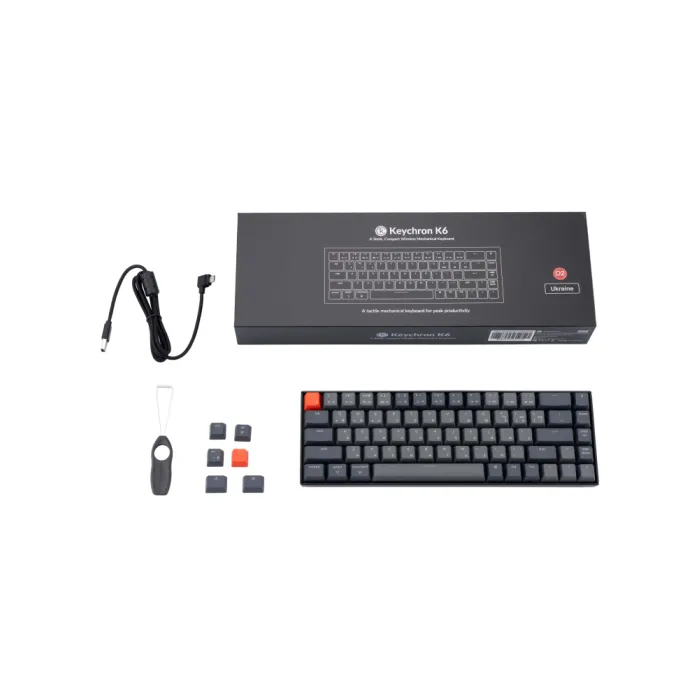 Mexanik klaviatura K6 68Key, Gateron G Pro Blue, Hot-swap, Aluminum Frame, BT/USB-A, EN/UKR, RGB, qora