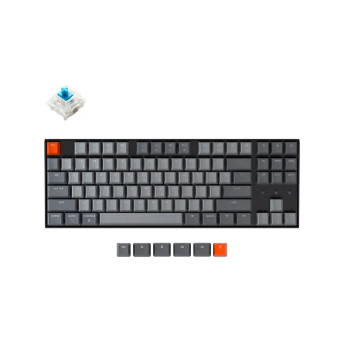 Mexanik klaviatura K8 87Key, Gateron G Pro Blue, Aluminum Frame, BT/USB-A, EN/UKR, RGB, qora