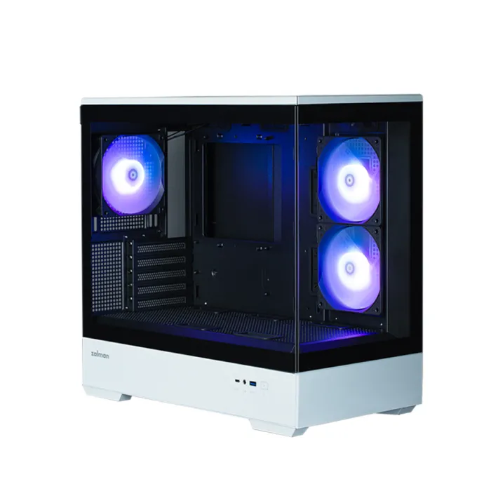 Zalman P30 korpusi BPsiz, 1xUSB3.0, 1xUSBType-C, 3x120mm ARGB, VGA 420mm, LCS tayyor, TG yon paneli, mATX, qora/oq