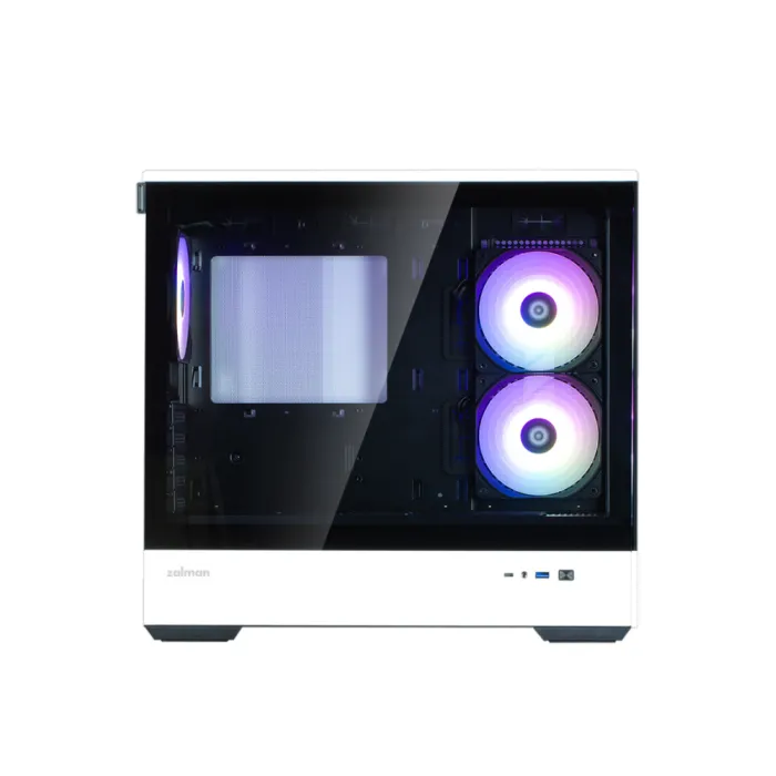 Zalman P30 korpusi BPsiz, 1xUSB3.0, 1xUSBType-C, 3x120mm ARGB, VGA 420mm, LCS tayyor, TG yon paneli, mATX, qora/oq