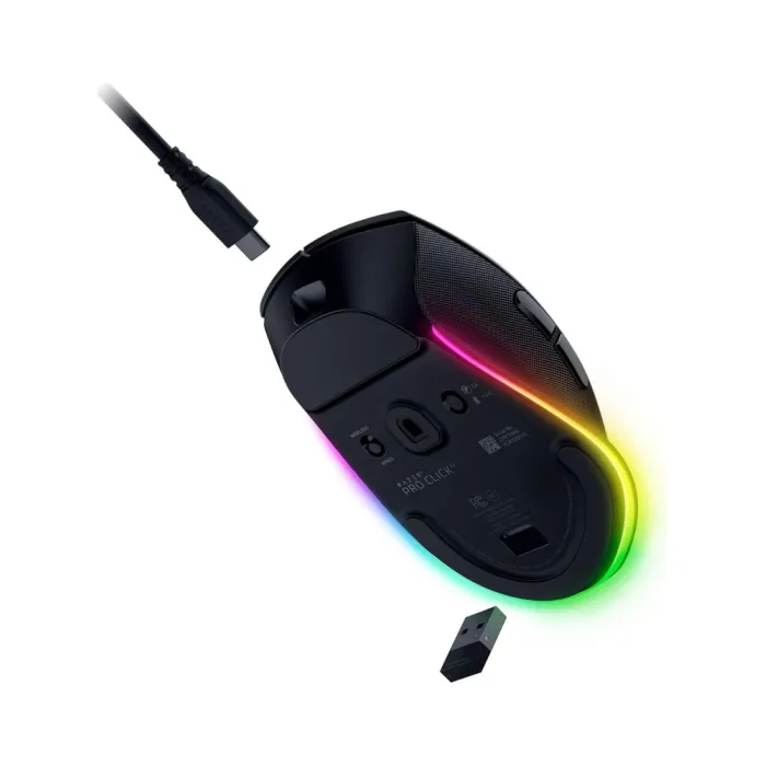 Razer Pro Click V2 sichqonchasi, RGB, USB-A/WL/BT, qora