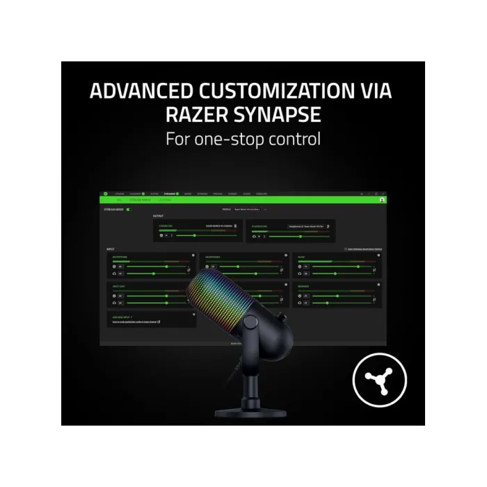 Микрофон геймерский Razer Seiren V3 Chroma, Uni, RGB, USB-A, 2м, чёрный