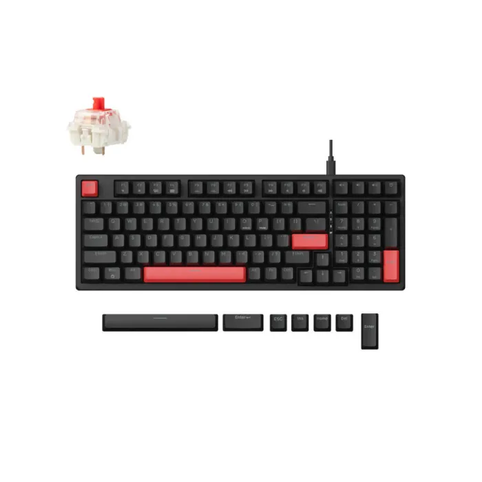 Mexanik klaviatura Lemokey X5 104Key, Keychron Red, USB-A, QMK, EN/UZ/RU, Red Led, qora